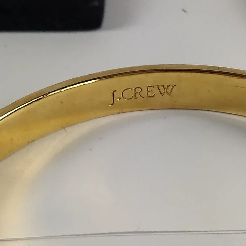 J. Crew Abstract Pattern Enamel Bangle Bracelet Set 2 Stackable Gold Tone Modern